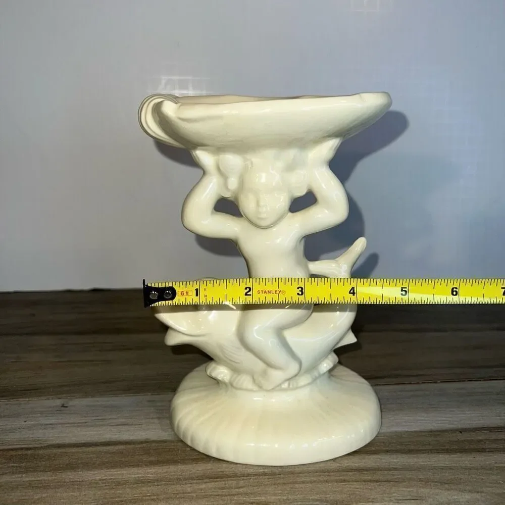1973 Vintage Holland Mold Ceramic Signed Cherub on Dolphin Soap Dish Holder